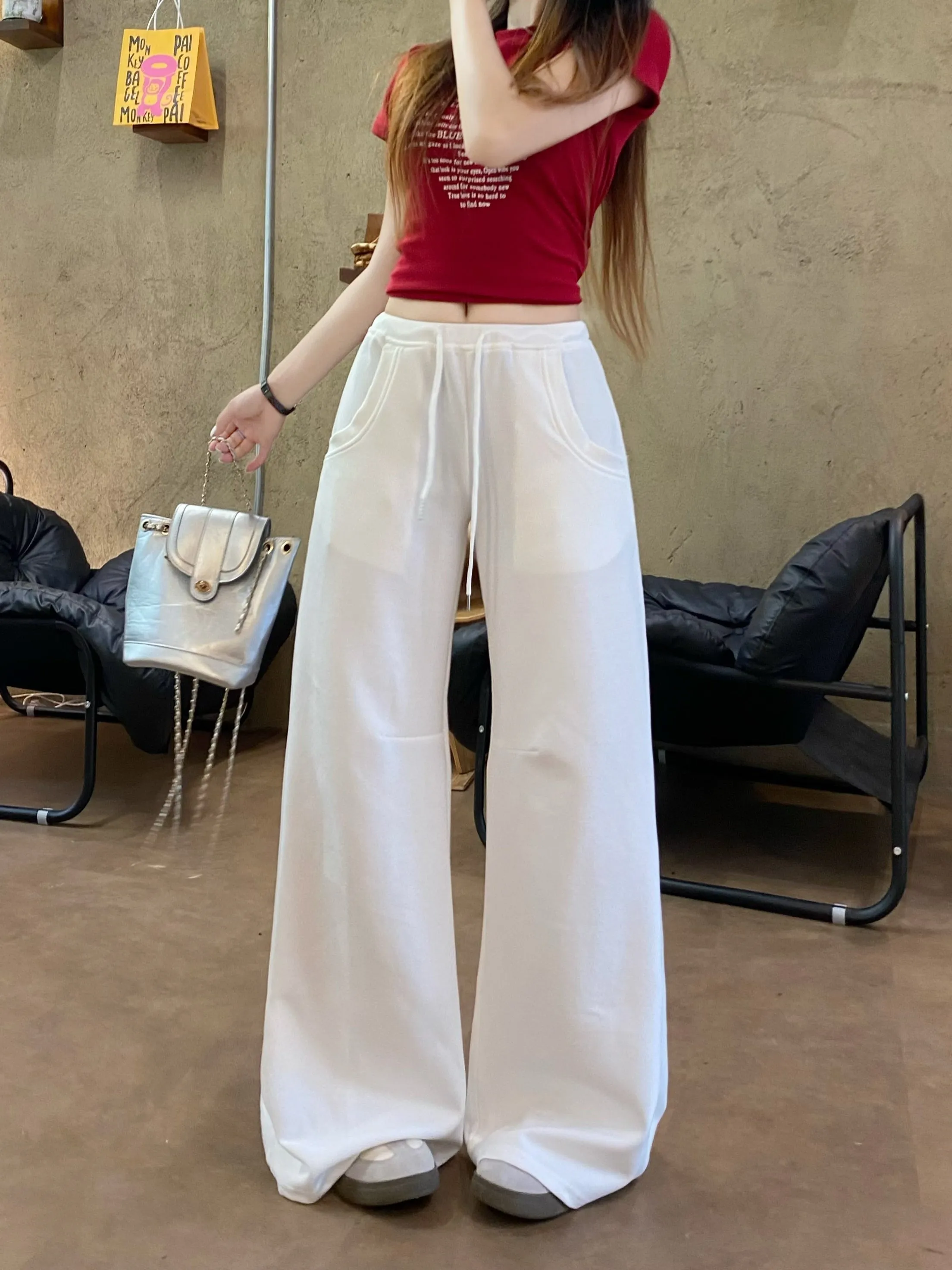 white drawstring casual pants