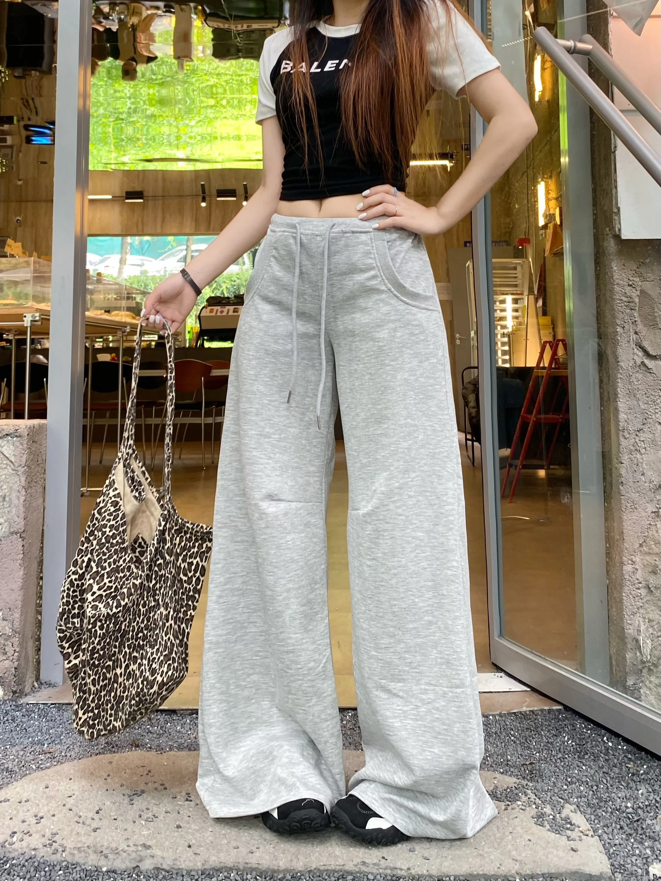 white drawstring casual pants