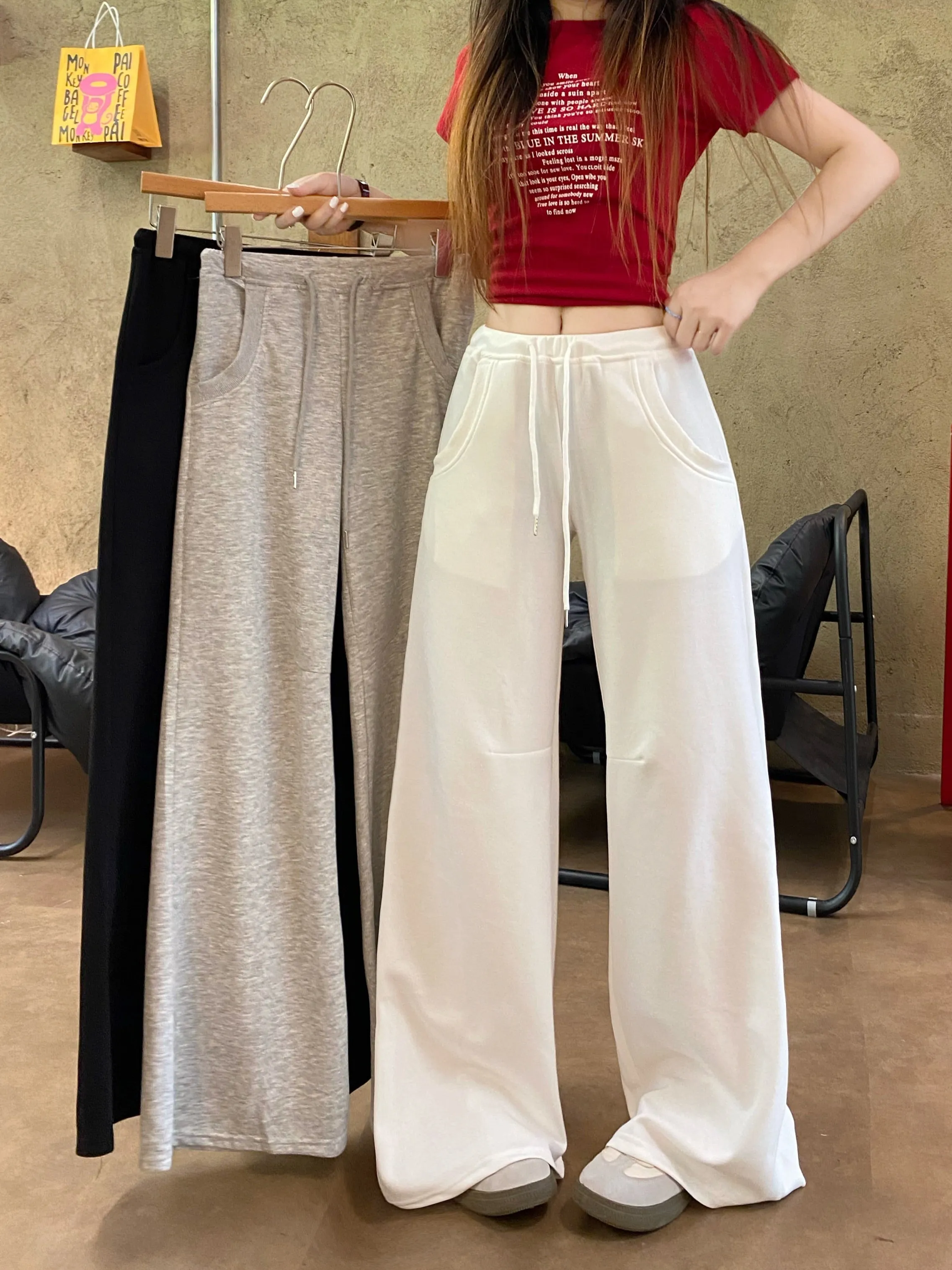 white drawstring casual pants