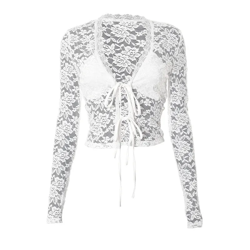 white lace hollow lace off tops