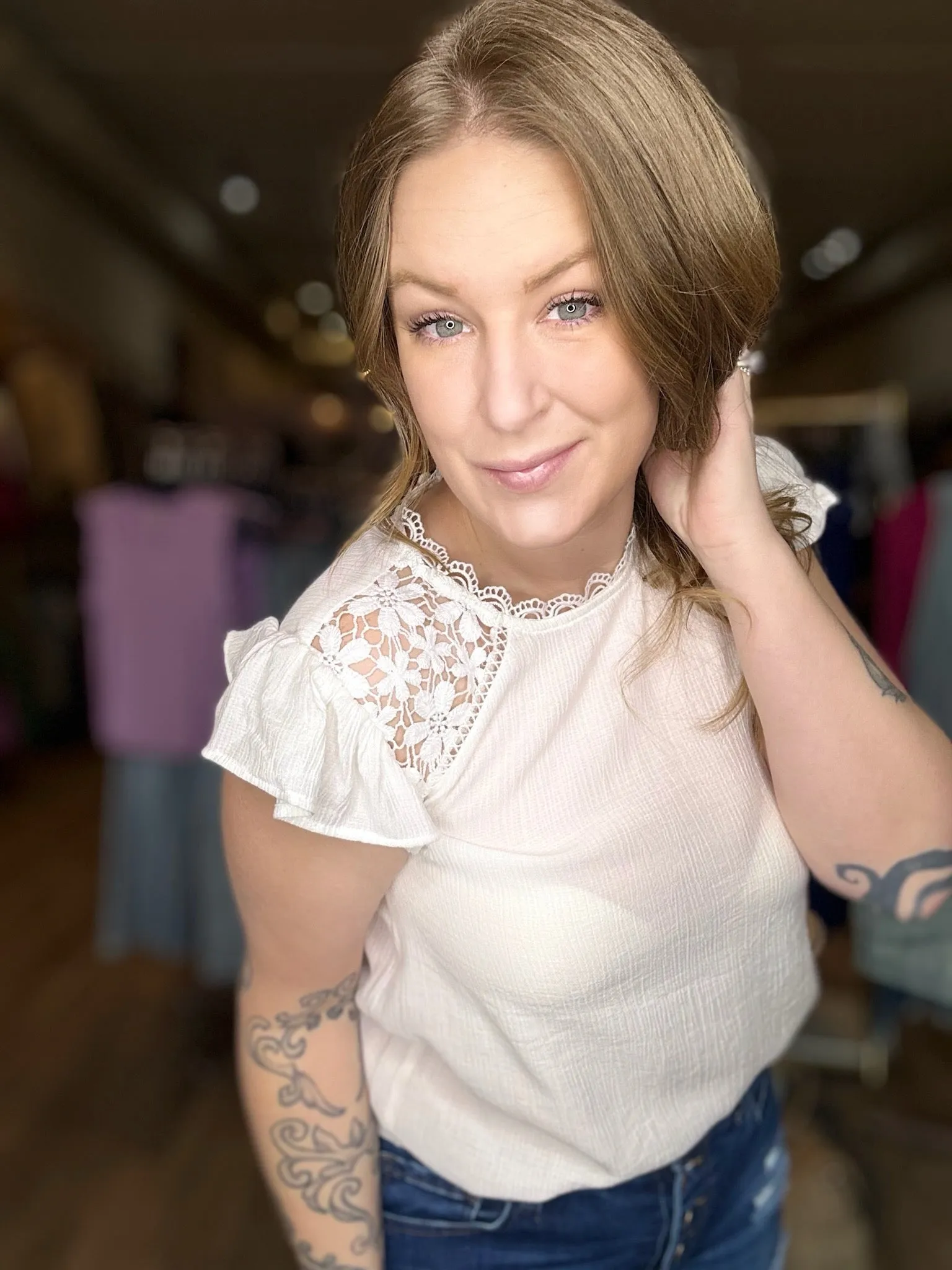 White Lace Short Sleeve Blouse