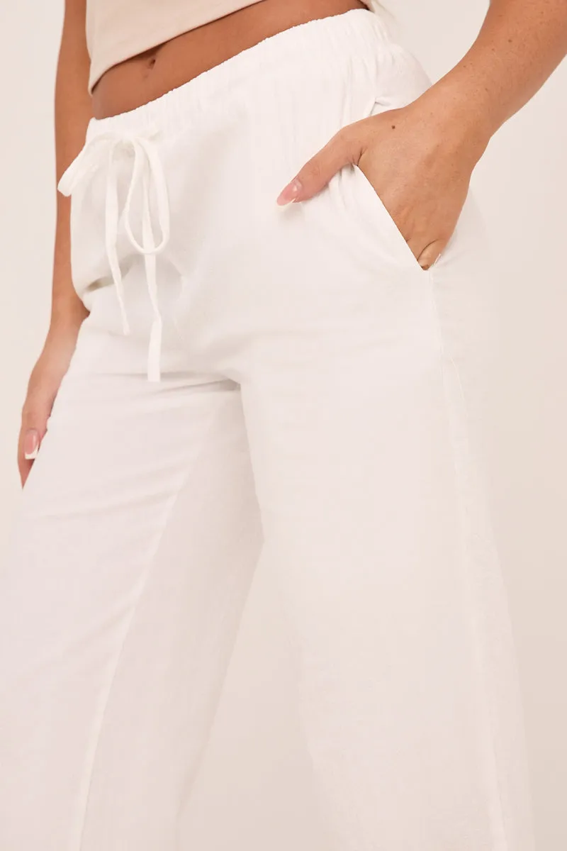 White Linen Look Straight Leg Trousers - Hilda