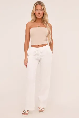 White Linen Look Straight Leg Trousers - Hilda