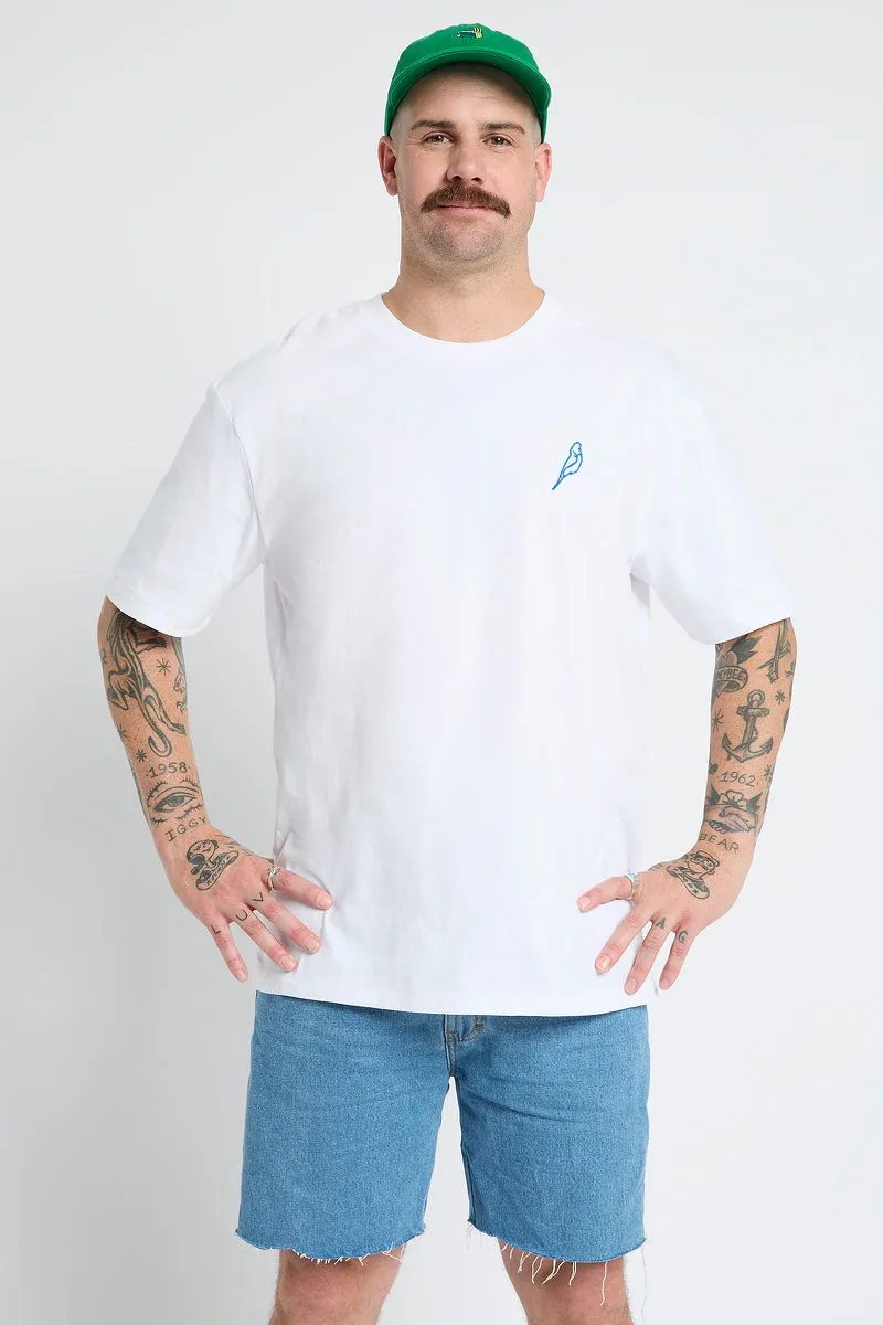 White Tee with Vintage Travel Sticker