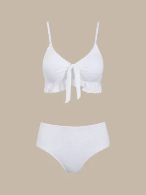 White Tie Strap Tankinis Bikini Set