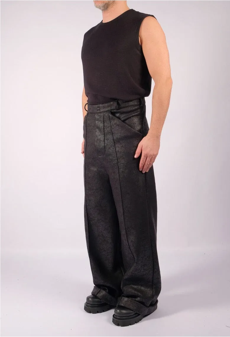 Wide Leather Effect Trousers