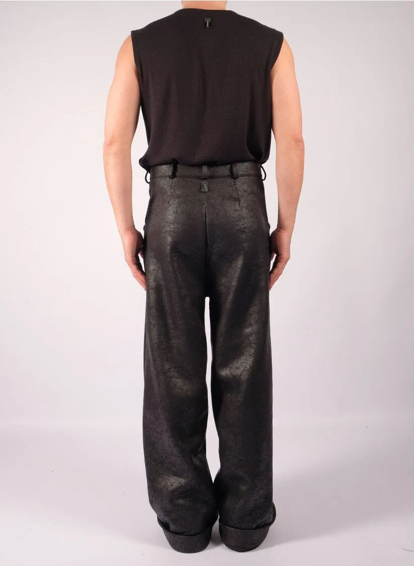 Wide Leather Effect Trousers