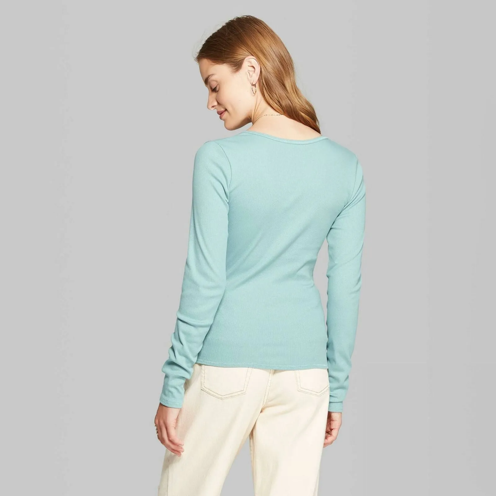 Wild Fable Women's Long Sleeve Rib Knit Henley T-Shirt