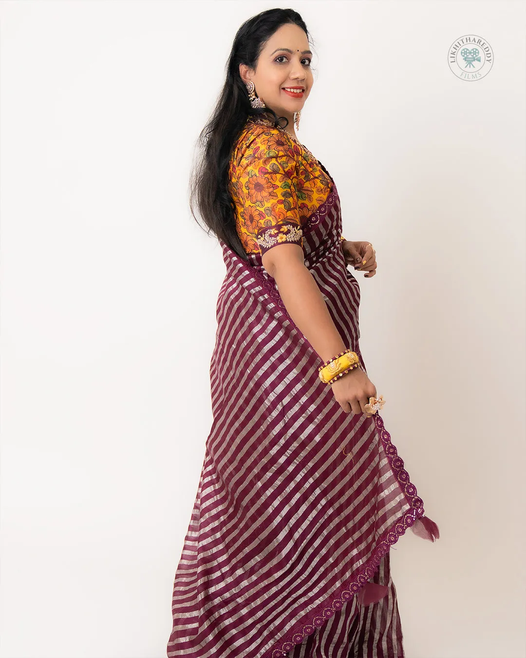 Wine Color Saree with Kalamkari Blouse floral Saree Mehendi Saree Green Saree Peter pan collar blouse Zardhosi work designer blouse -Pattu Saree Blouse -Maggam work blouse - Green Blouse