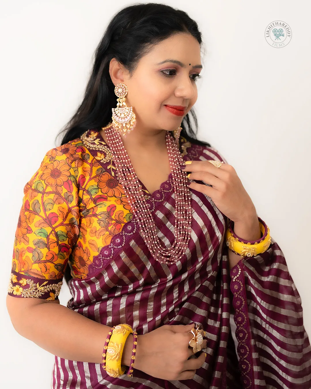 Wine Color Saree with Kalamkari Blouse floral Saree Mehendi Saree Green Saree Peter pan collar blouse Zardhosi work designer blouse -Pattu Saree Blouse -Maggam work blouse - Green Blouse