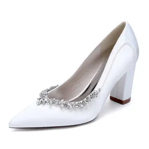 Women Chunky Heel Dress Shoes With Rhinestone Prom Heels Bridal Wedding Shoes