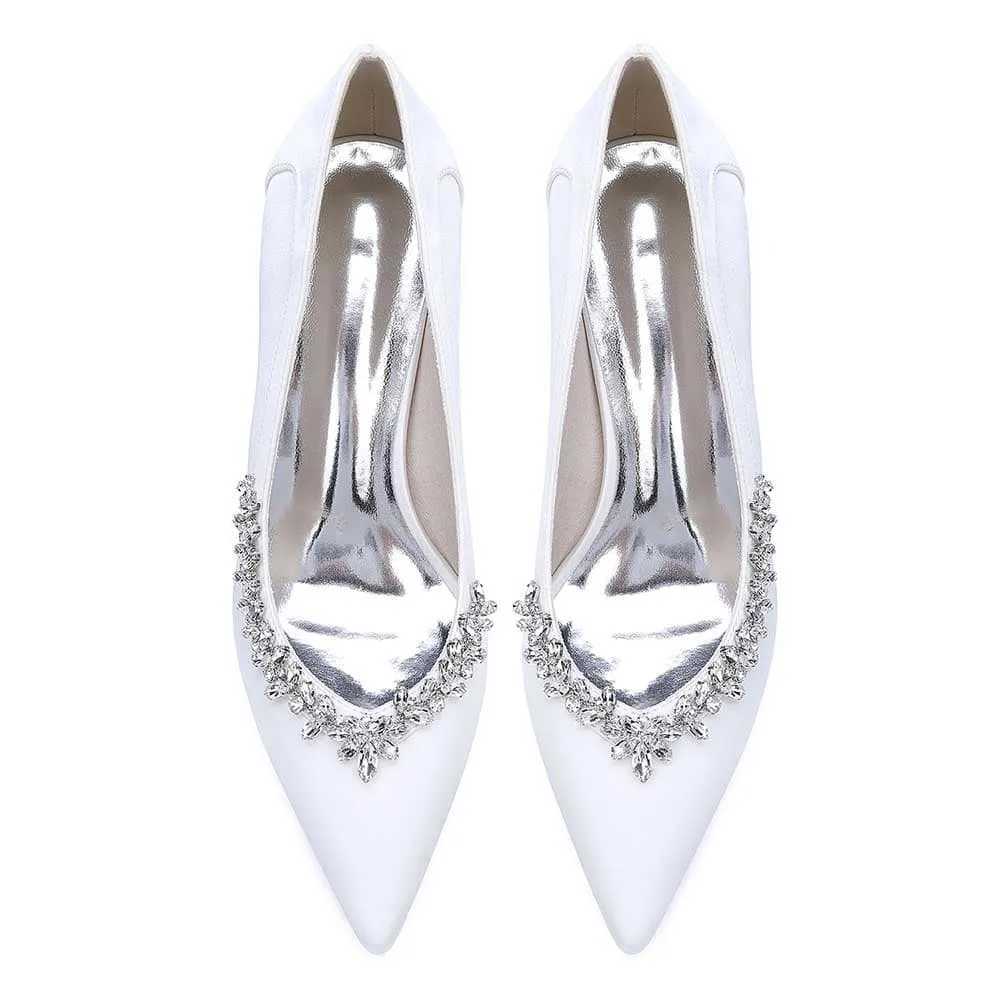 Women Chunky Heel Dress Shoes With Rhinestone Prom Heels Bridal Wedding Shoes