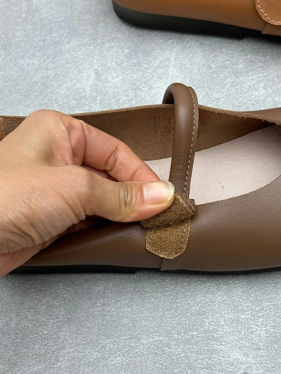 Women Spring Soft Leather Low Heel Square-toe Shoes