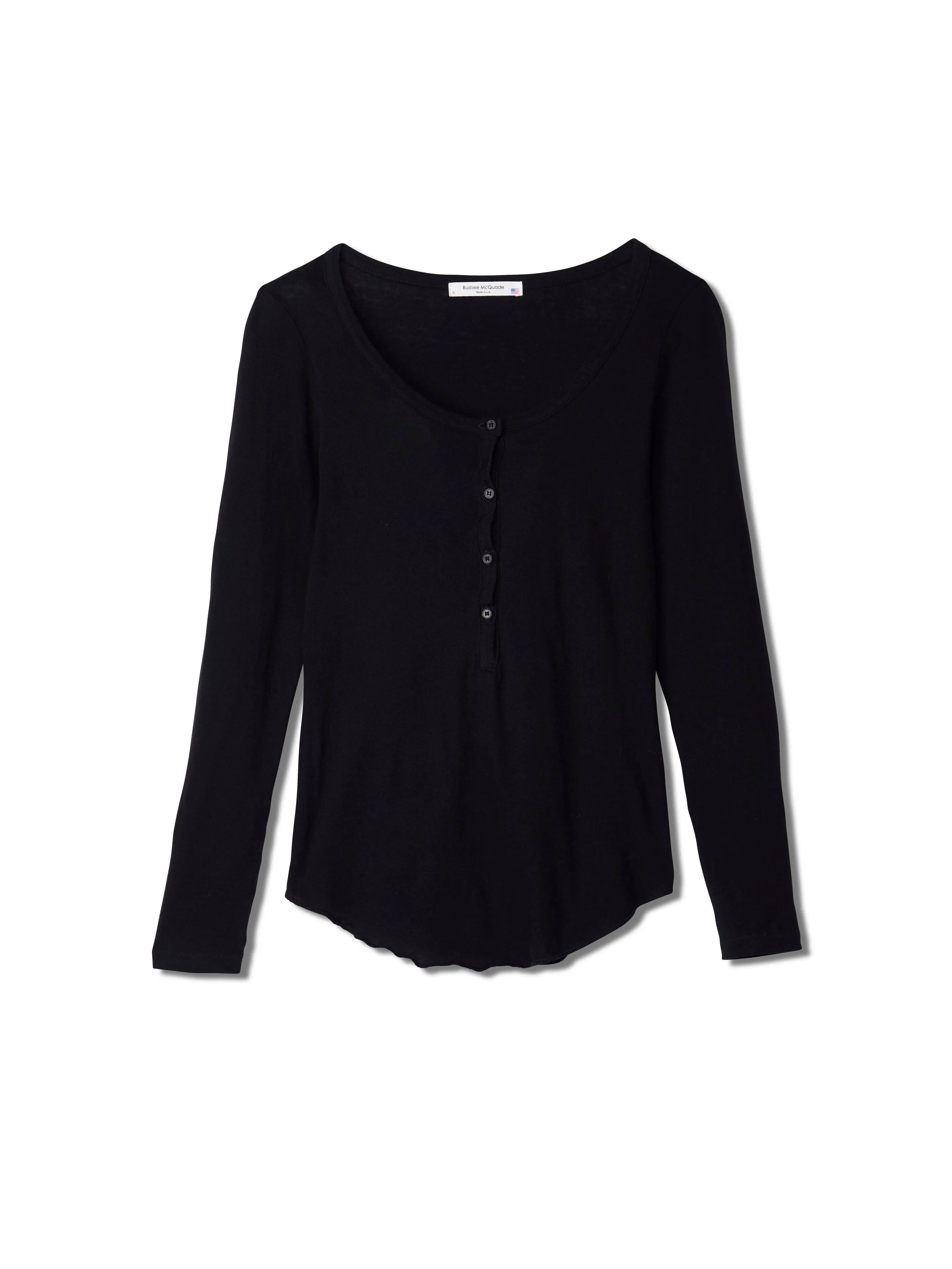 women’s cotton cashmere long sleeve henley - black