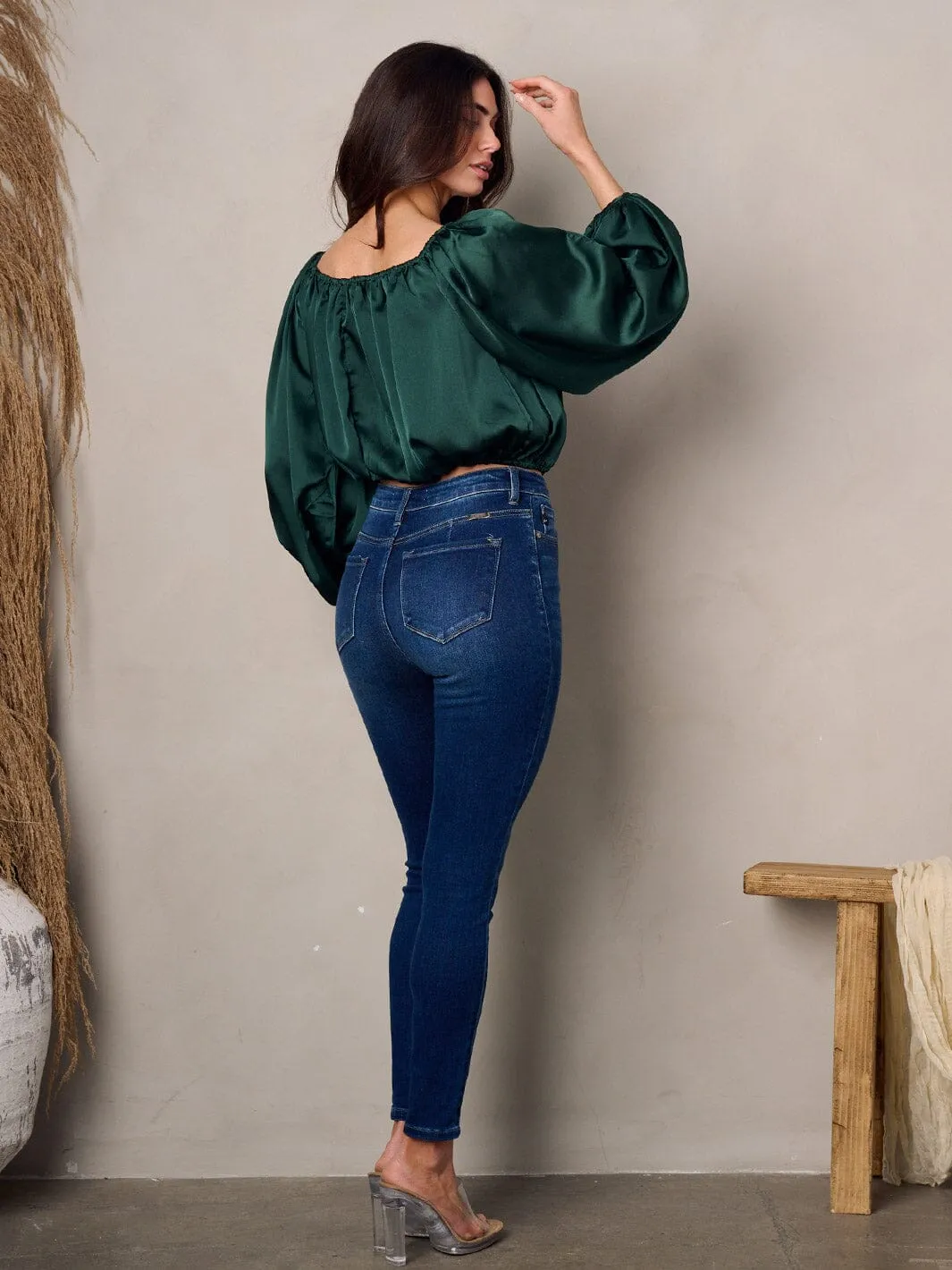 WOMEN'S LONG BALLON SLEEVE ELASTIC WAIST BLOUSE TOP