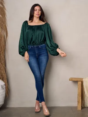 WOMEN'S LONG BALLON SLEEVE ELASTIC WAIST BLOUSE TOP
