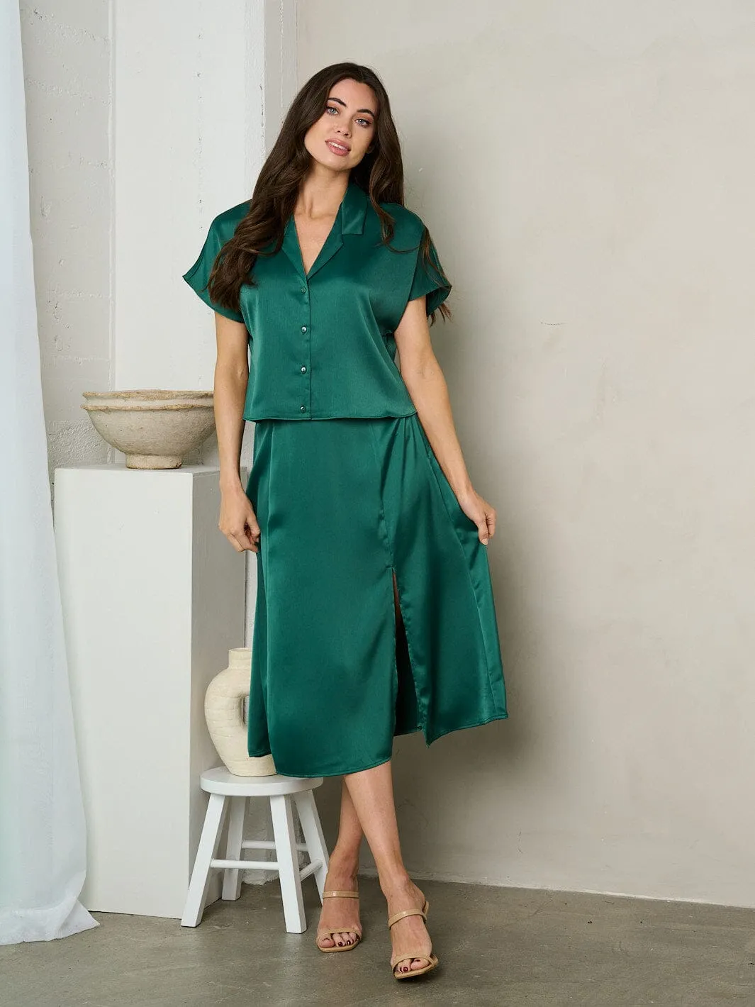WOMEN'S SHORT SLEEVE BUTTON UP BLOUSE TOP