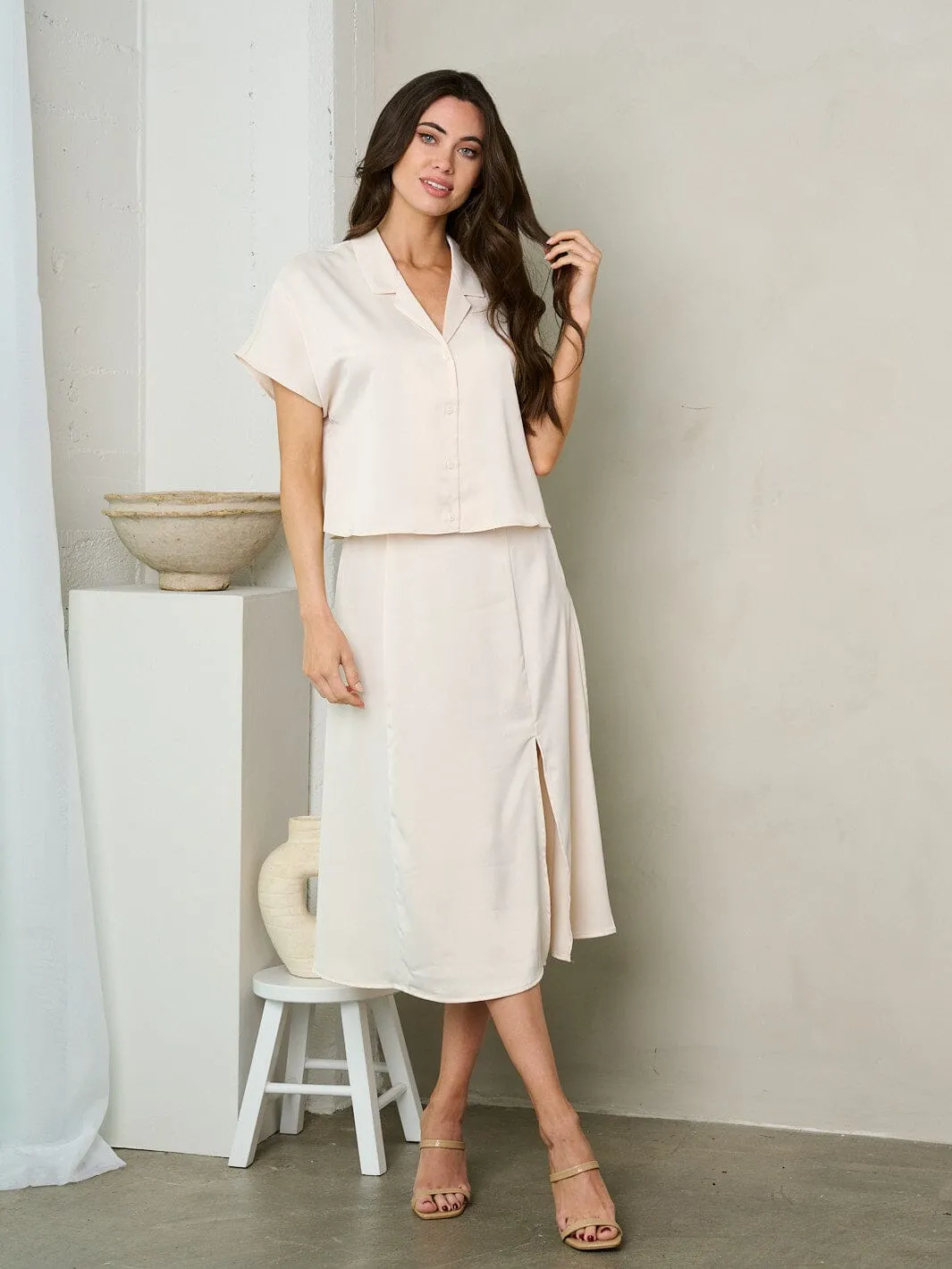 WOMEN'S SHORT SLEEVE BUTTON UP BLOUSE TOP