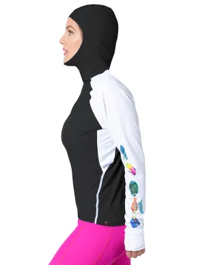 Women's Snorkel Hoodie Rash Guard - Caribbean Fish ID - Black