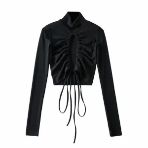 Women's  T-Shirt High Neck  Sexy Hollow Top