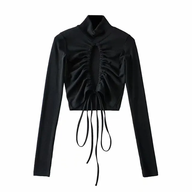 Women's  T-Shirt High Neck  Sexy Hollow Top