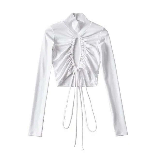 Women's  T-Shirt High Neck  Sexy Hollow Top