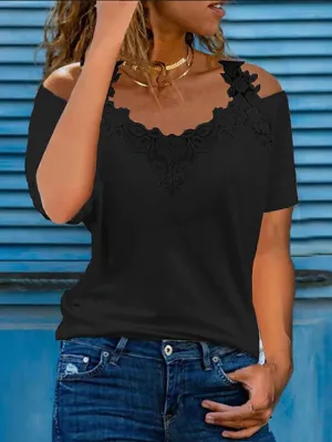 Women's T shirt Lace Cut Out