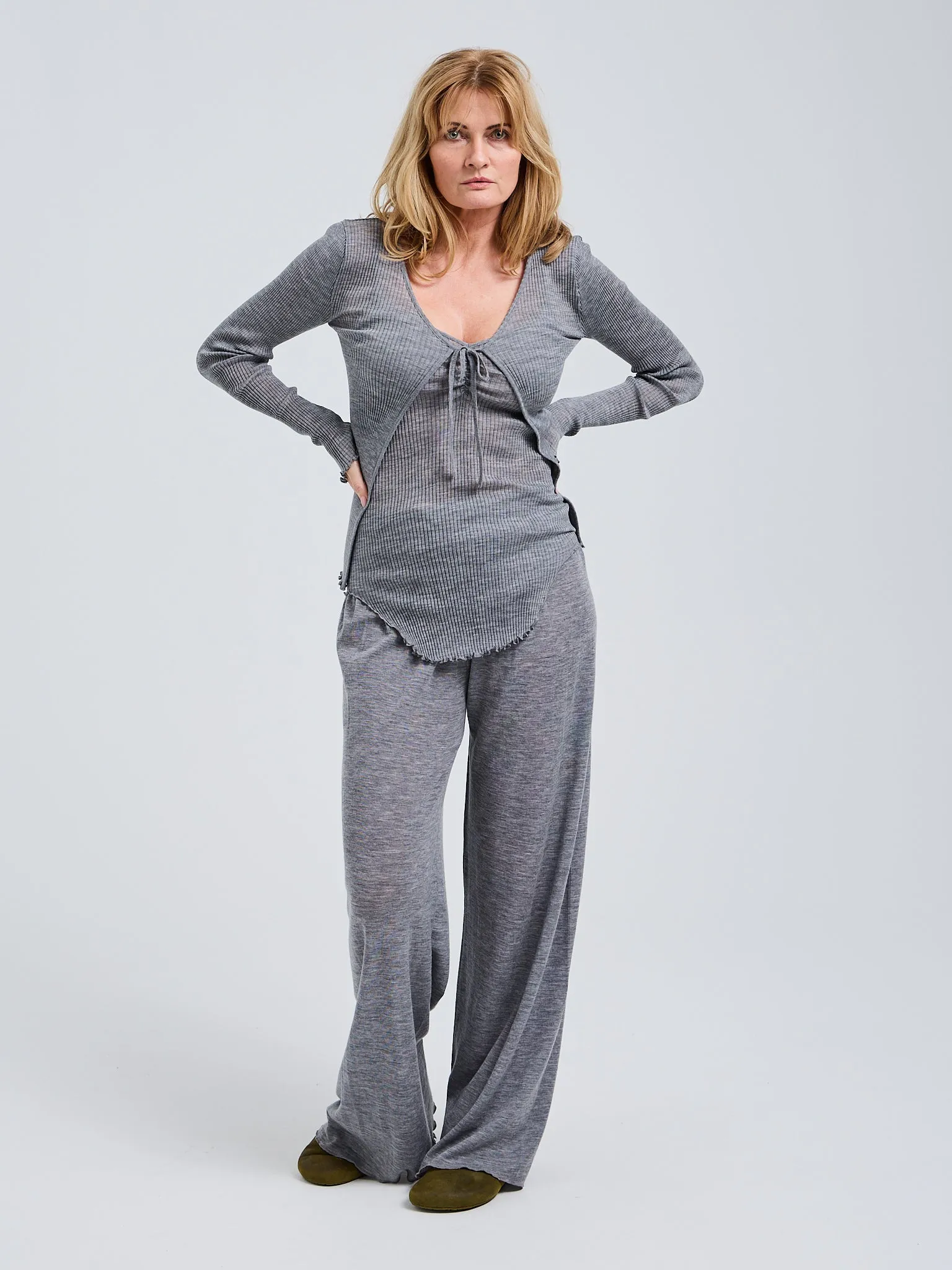 Woolen Cardigan | Merino wool - Grey Melange
