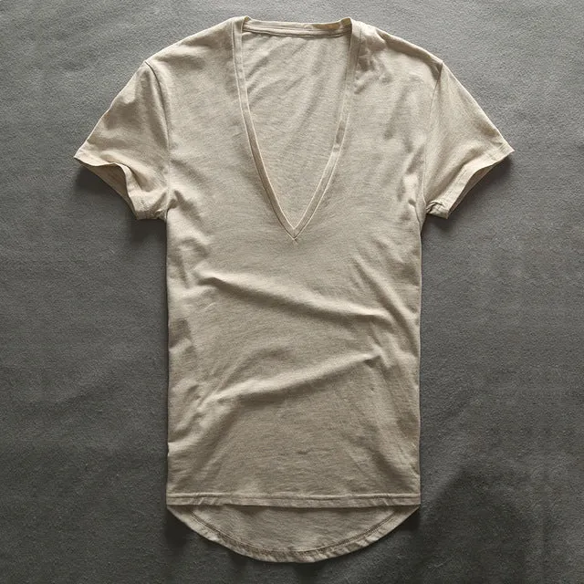 Zecmos Deep V Neck T-Shirt Men Plain V-Neck T Shirts For Men 2017 Fashion Compression Top Tees Male Fathers Day Gifts