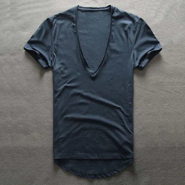 Zecmos Deep V Neck T-Shirt Men Plain V-Neck T Shirts For Men 2017 Fashion Compression Top Tees Male Fathers Day Gifts
