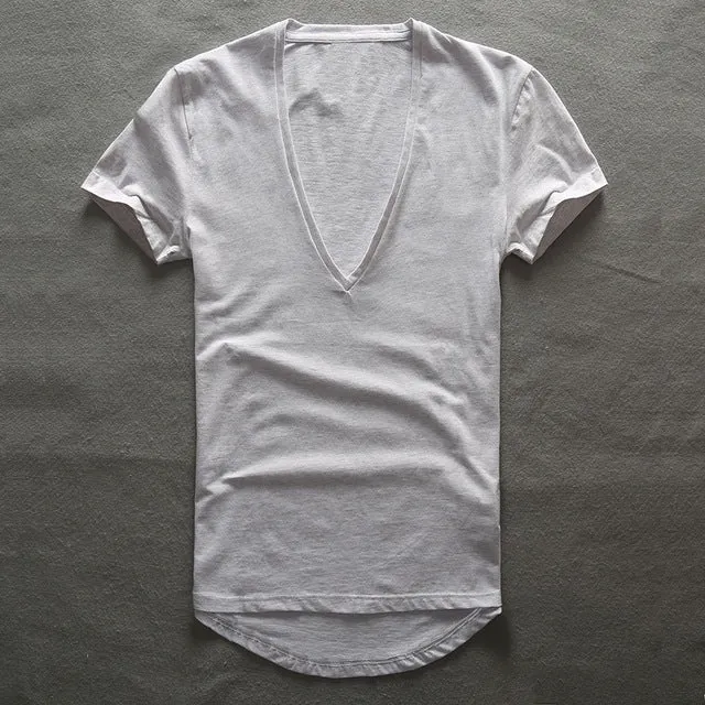 Zecmos Deep V Neck T-Shirt Men Plain V-Neck T Shirts For Men 2017 Fashion Compression Top Tees Male Fathers Day Gifts