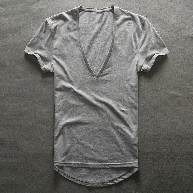 Zecmos Deep V Neck T-Shirt Men Plain V-Neck T Shirts For Men 2017 Fashion Compression Top Tees Male Fathers Day Gifts