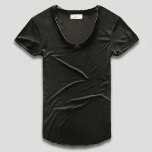Zecmos Fashion Men T-Shirt With V Neck T Shirts For Men Male Luxury Cotton Plain Solid Curved Hem Top Tees Short Sleeve
