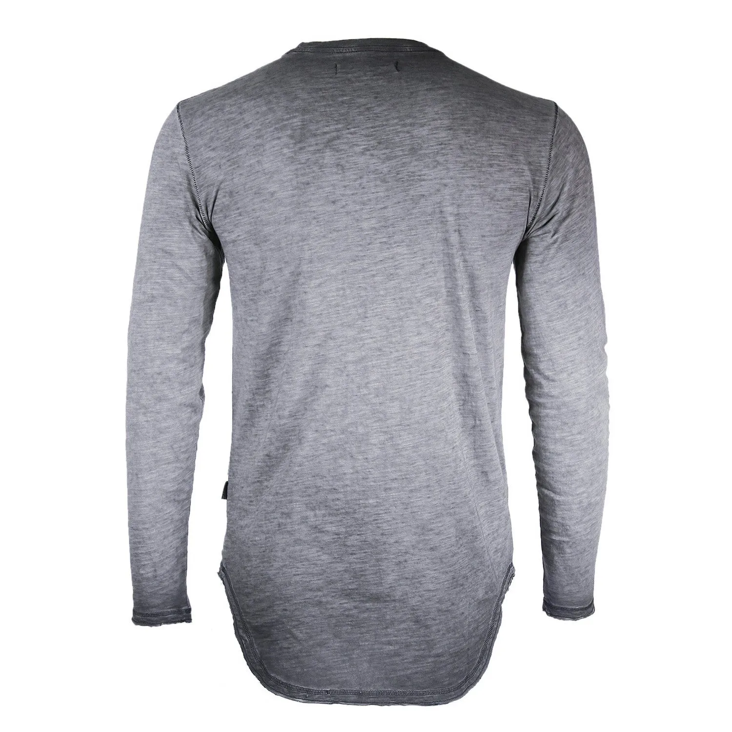 ZIMEGO Mens Long Sleeve Crewneck Oil Wash Vintage Raw Edge Hem Hipster Hip-Hop T shirt