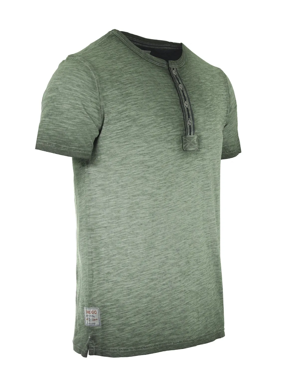 ZIMEGO Mens Short Sleeve Crew Neck Oil Wash Vintage Button Henley T-Shirt