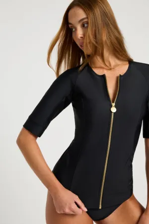 Zip Short Sleeve Rashguard - Black
