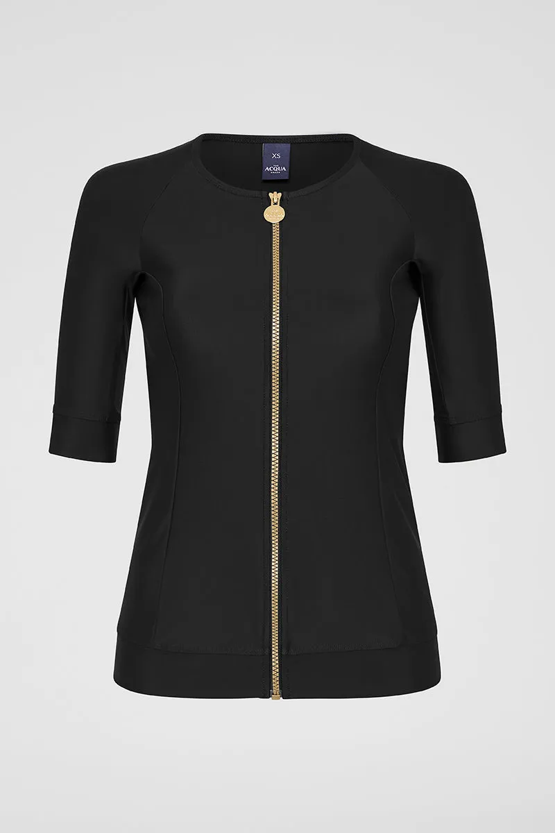 Zip Short Sleeve Rashguard - Black