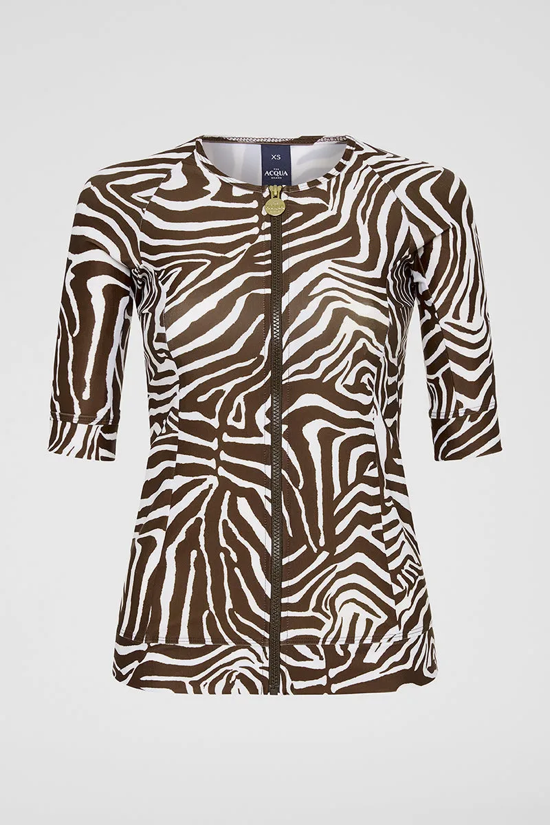 Zip Short Sleeve Rashguard - Zebra